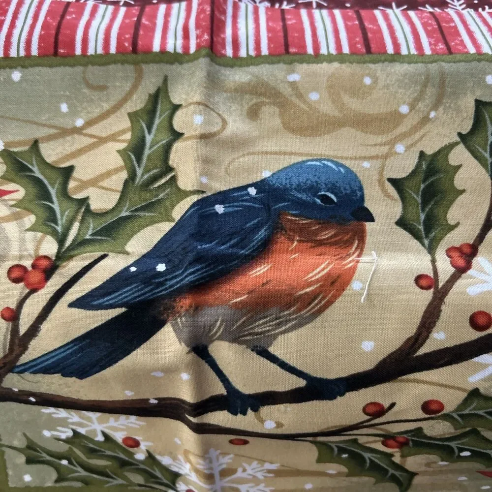 JoAnn Fabric Panel Winter Birds Blocks Squares Cotton Quilting Home Decor 3 Yd